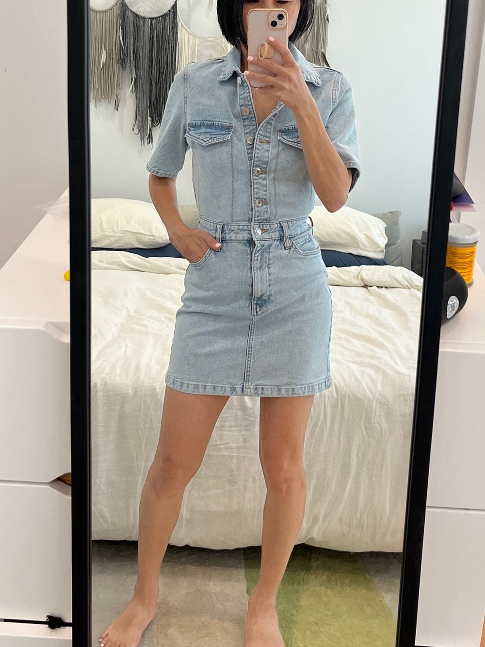 Mango Light Wash Denim Mini Dress XS /